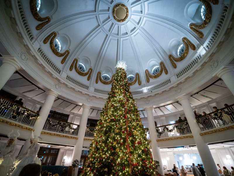 The Christmas tree lit up inside Spanish City